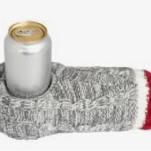 Pook Koozie warm glove that holds hot or cold beverage Winter Knit Grey Red NWT - Picture 4 of 13